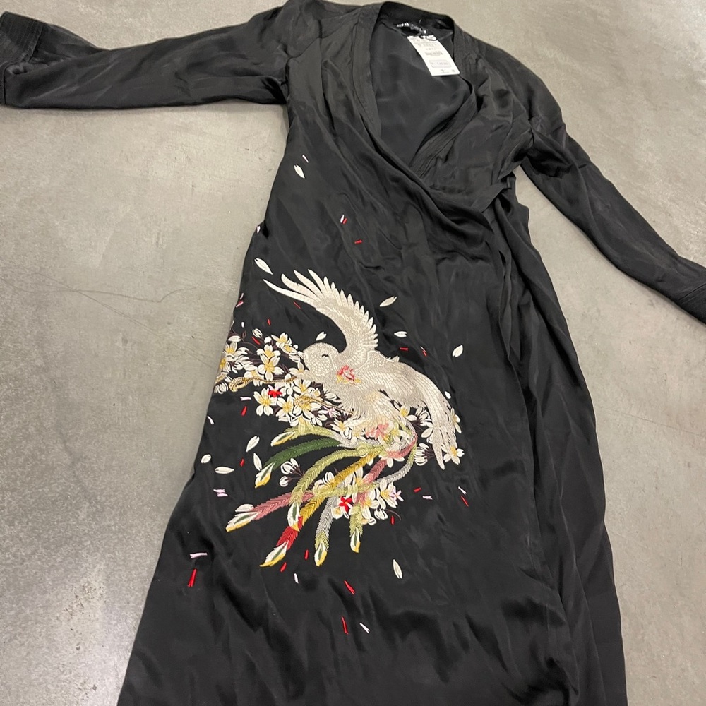 ZARA Embroidered Satin Effect Kimono Robe sz Small - Picture 14 of 15